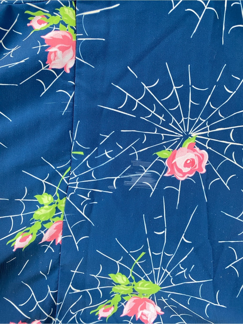 Rare Unique Vintage Spiderweb Roses Navy Blue Flare Dress - Picture 9 of 15